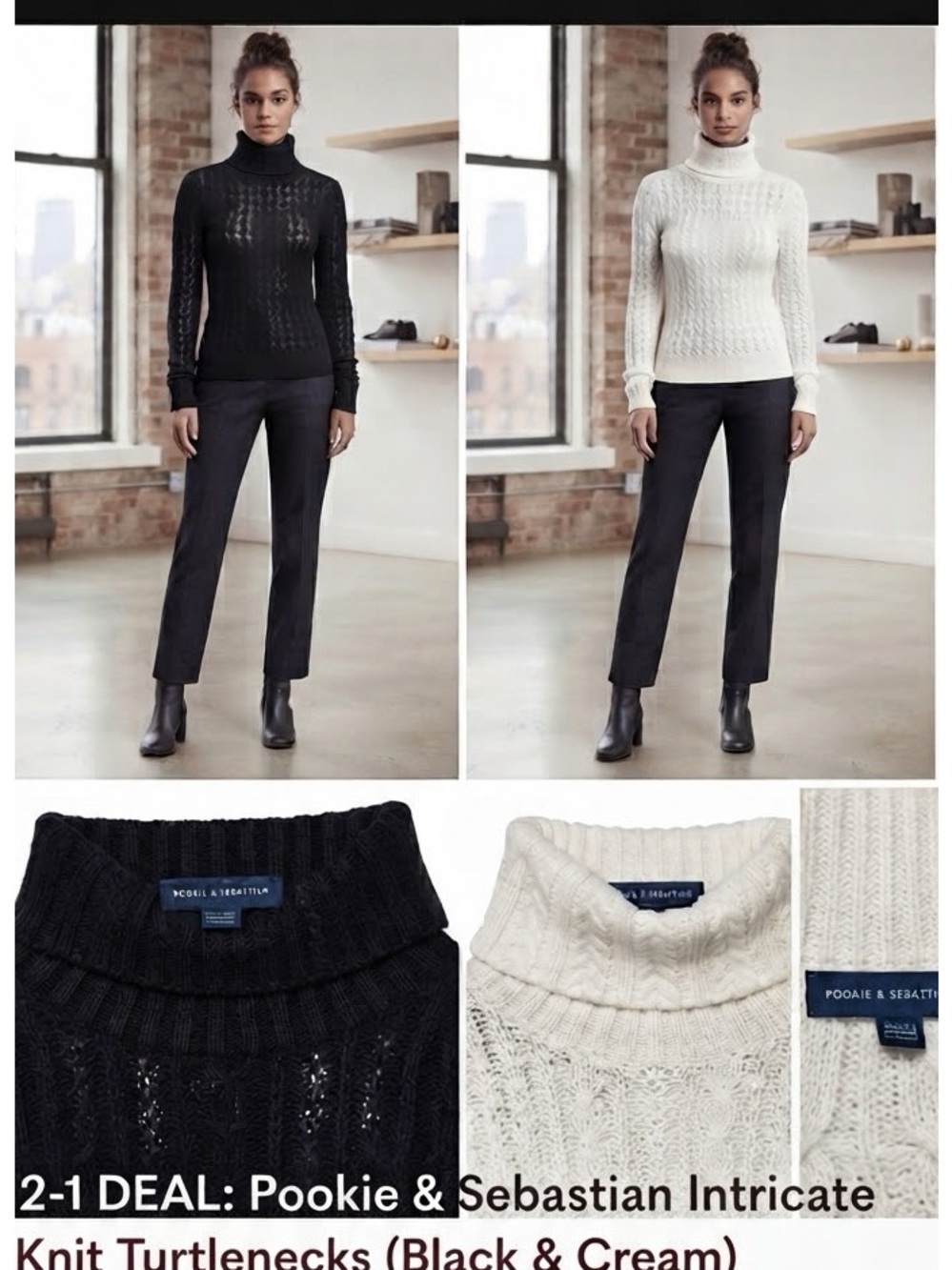 2-1 Deal Nyc pookie and sebastian women fitted white knitted lacy turtleneck